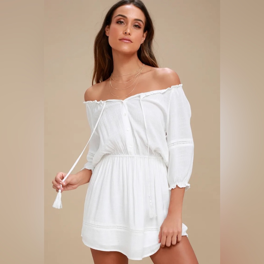 Lulus Zappa White Off-the-Shoulder Long Sleeve Dress